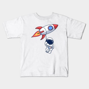 Astronaut Floating With Rocket Balloon Kids T-Shirt